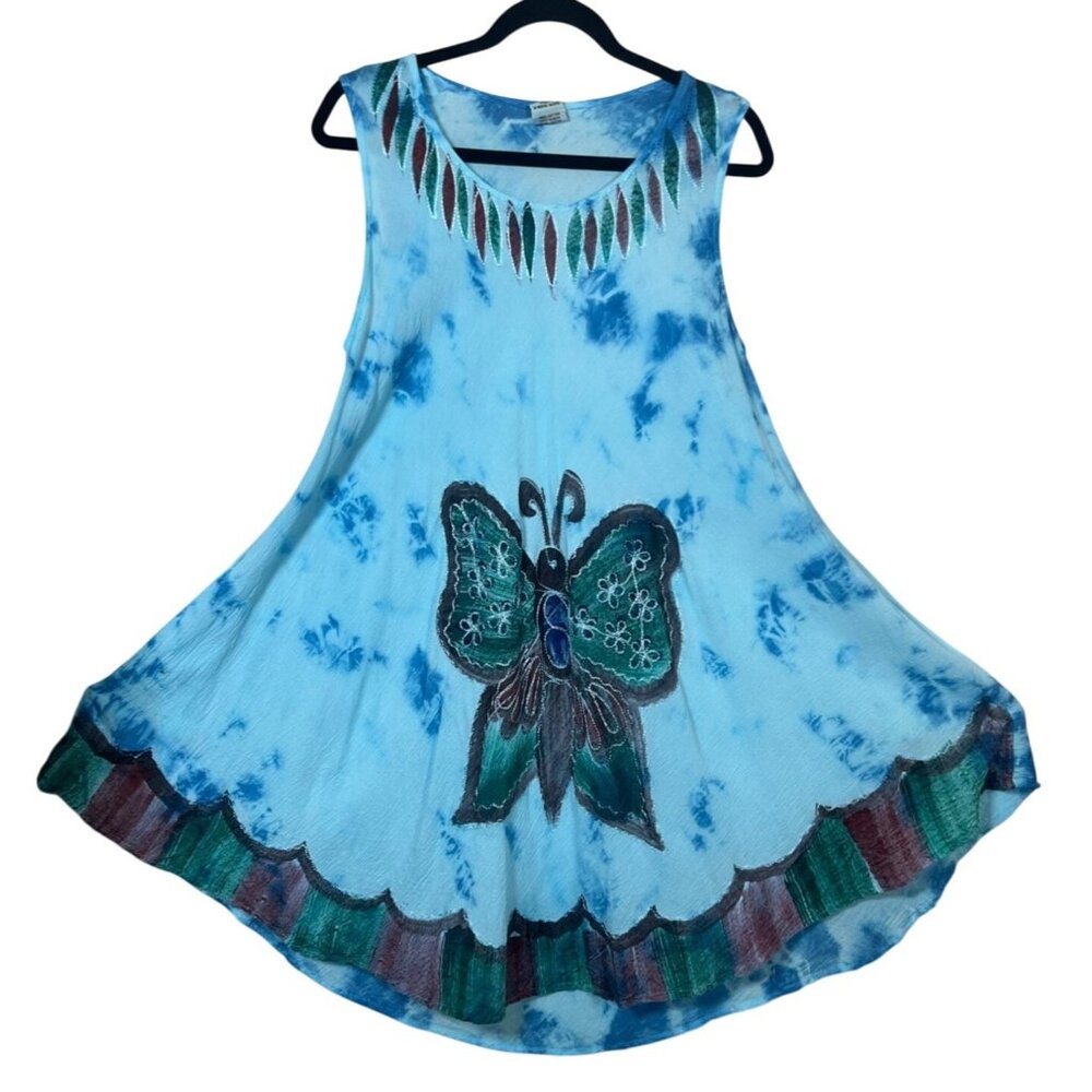 Bohemian Women's Tie-Dye Butterfly Print Boho Hippie Dress Fair Trade OS